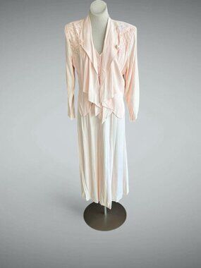 Vintage 80s Wild Rose Pale Pink Dress Matching Ruffled Jacket Size 14 NWT